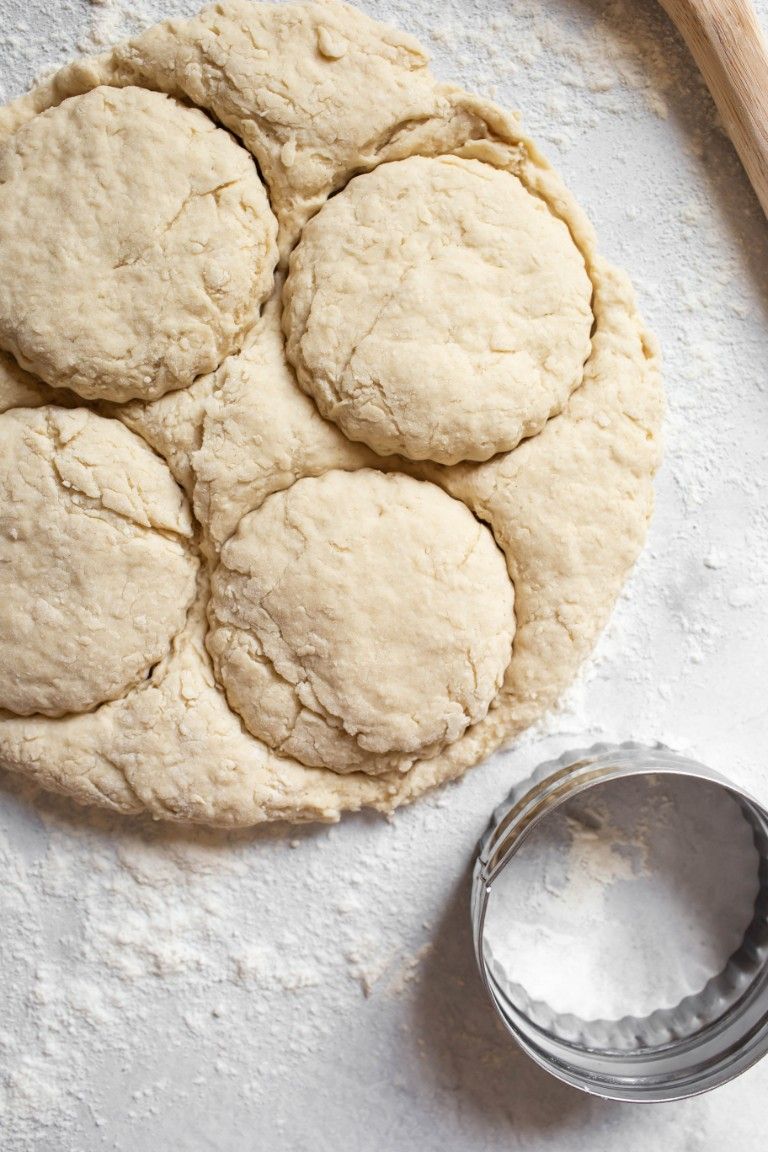 dough with shapes cut out from biscuit cutter